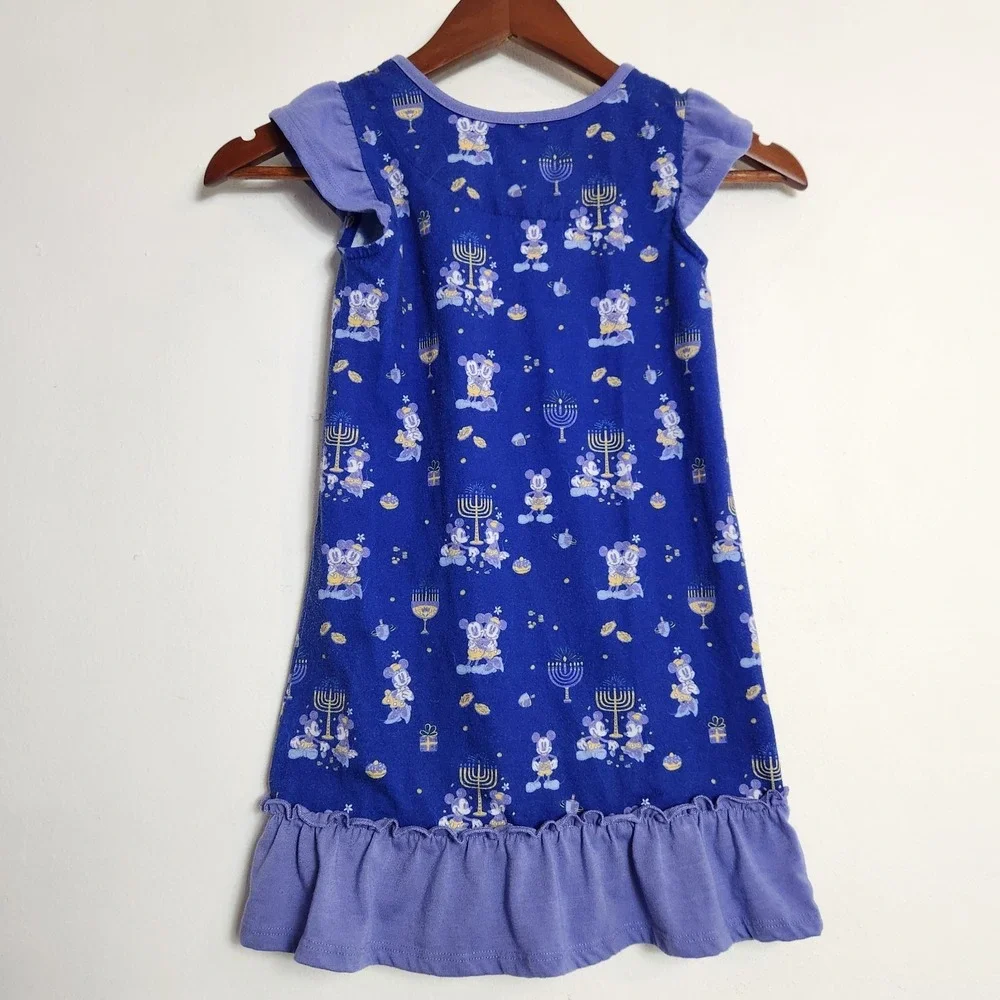 Disney Minnie Mouse Hanukkah Nightgown Girls Size 5/6 Blue Ruffle Sleep Gown PJ